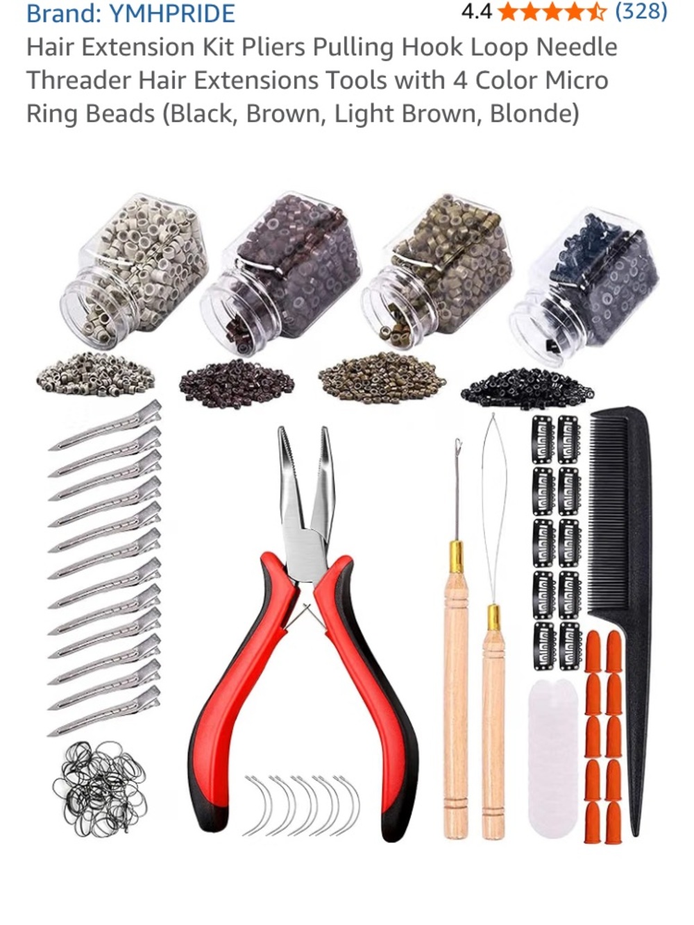 Hair Extension Kit with Red-Handled Pliers and Multi-Color Micro Rings